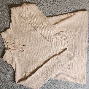 Light Heather Gray Drawstring V Neck Hoodie Medium Cream Colored